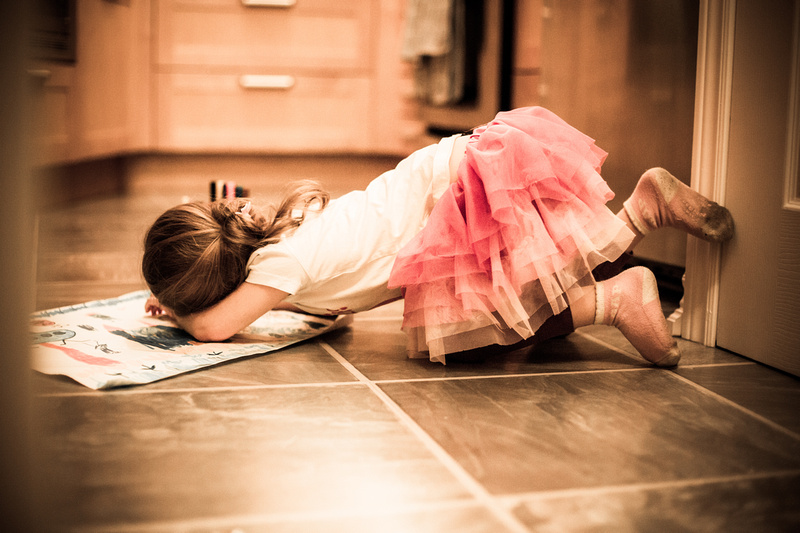 Girl drawing on the floor