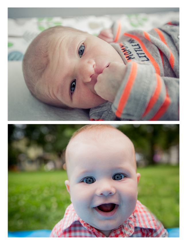 Then and now: baby boy as newborn, and baby boy at four months old